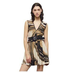 The Kooples Womens Short Printed Silk Dress Beige Brown Size 2 (S) MSRP $330